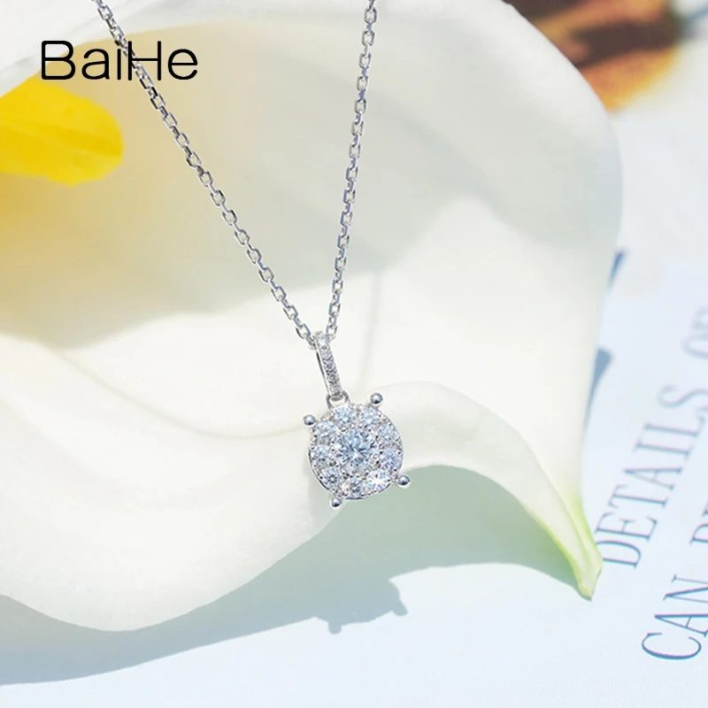 BAIHE Solid 14 K, белое золото, всего 0,27ct, круглая огранка H/SI, натуральные бриллианты, трендовые украшения для помолвки, Подарочный кулон