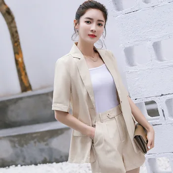 

Women's Suit 2019 Summer New Fashion Professional Suit Temperament Slim Apricot Suit Women Pantsuits