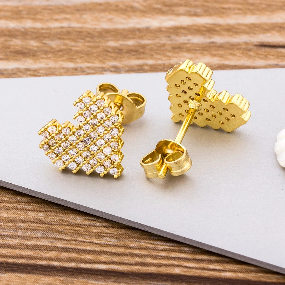 Hot Sale Trendy Copper Zirconia Heart Earrings Gold Stud CZ Crystal Jewelry for Women Love Wedding Party Birthday Romantic Gift - Image 3