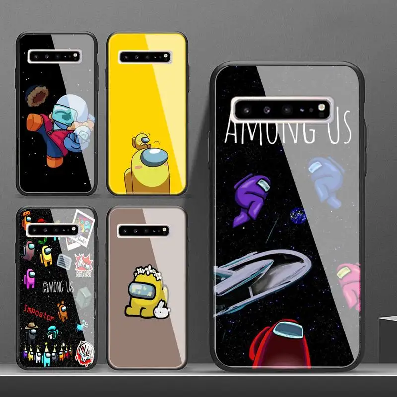 

Cute Among Us Phone Case For Samsung S10 S20 S9 Plus S6 7 Edge Note9 10 Luxury Brand Glass Case For Samsung Galaxy S10