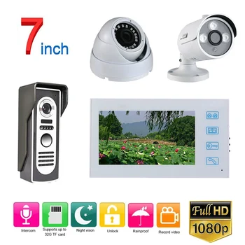 

Weatherproof Night Vision 7'' Record Wired Video Doorphone Doorbell Intercom System with AHD 1080P Camera 2CH Security Camera