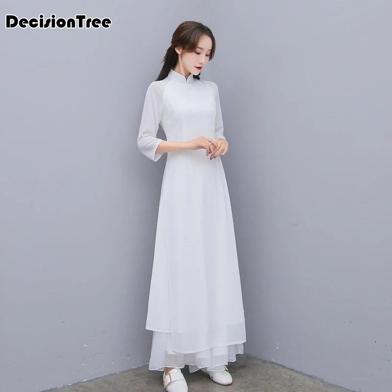Женское однотонное белое aodai вьетнамское традиционное платье ao dai вьетнамское платье вьетнамские костюмы улучшенное платье Ципао