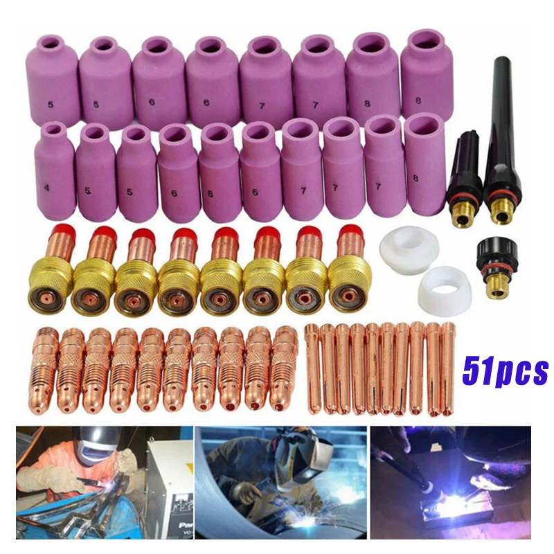 

51PCS Tig torch Ceramic Cup Welding Collet Body Consumables Industrial