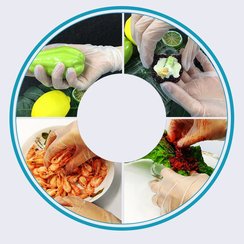 100pcs Food Grade Disposable PVC Gloves Anti-static Plastic Gloves For Food Cleaning Cooking Restaurant Kitchen Accessories