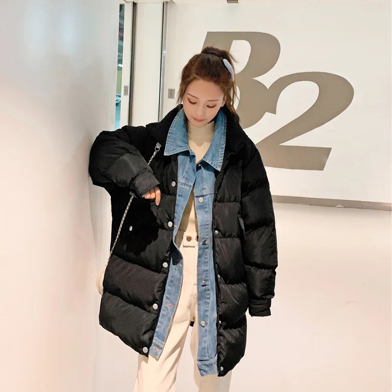 

Stand Collar Single-Breasted Fake Two-Piece Fashion Elegant Versatile Elegant 2019 Winter Cotton-padded Clothes