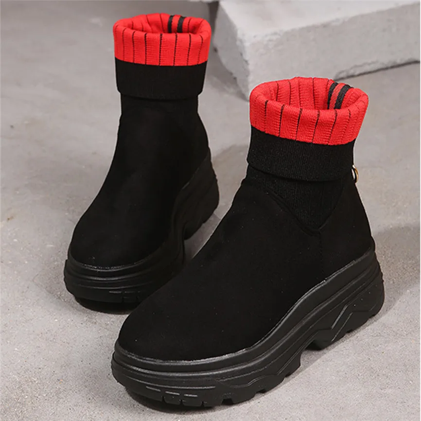 Короткие ботинки размера плюс, botas mujer invierno, модные женские разноцветные платформы, без шнуровки, с круглым носком, вечерние, повседневные женские ботинки, Y9