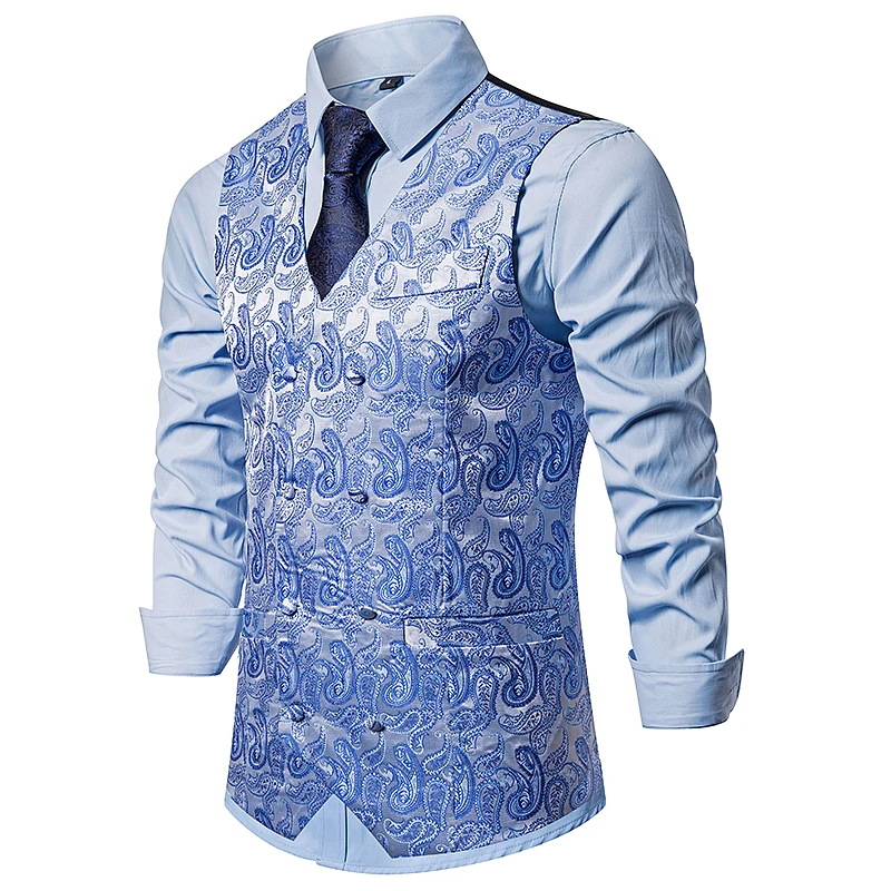 Autumn winter men men smart casual suit vest Cashew flowers pattern Vest Tops Double-breasted design men's vest plus size