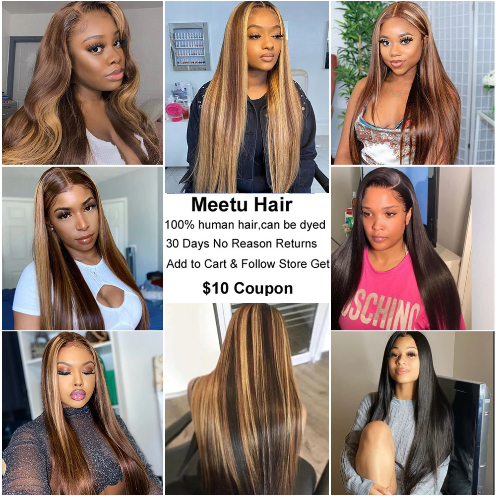 Meetu Highlight 4 27 Brazilian Ombre Hair Bundles Bone Straight Human Hair Bundles Brown Highlight Color Remy Weave