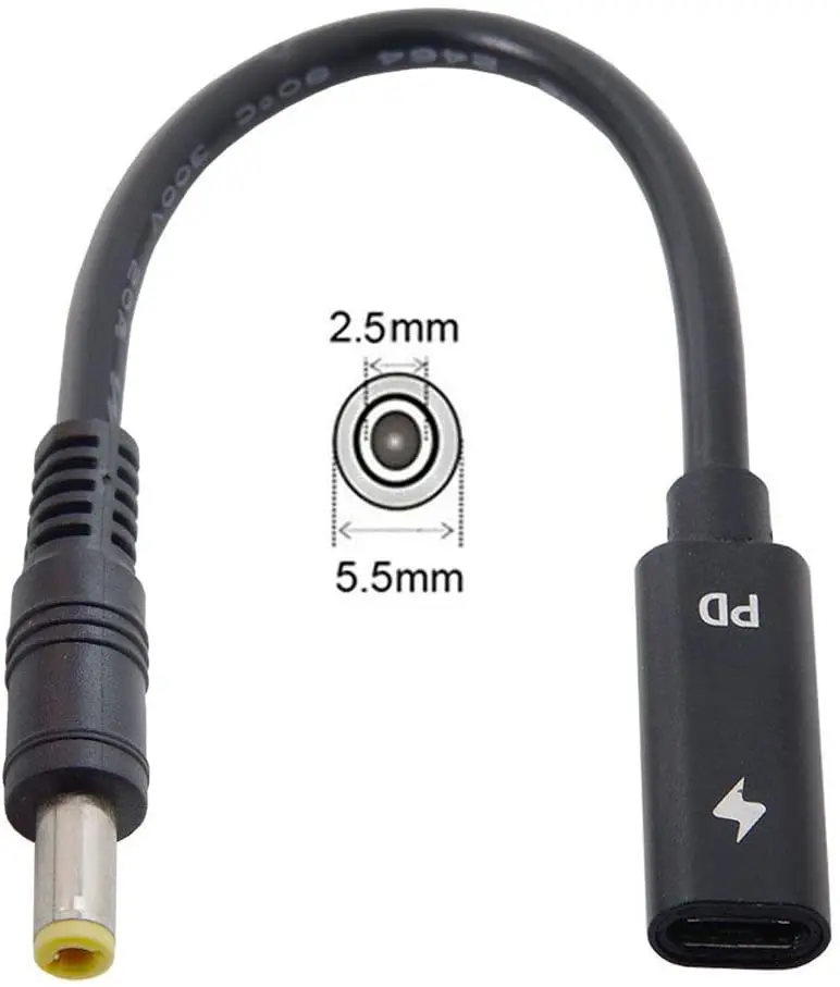 Charging Cable USB Charging Cable Type C USB-C Female Input to DC 5.5*2.5mm male Power PD Charge Cable fit for Laptop 18-20V (5.5x2.5mm)