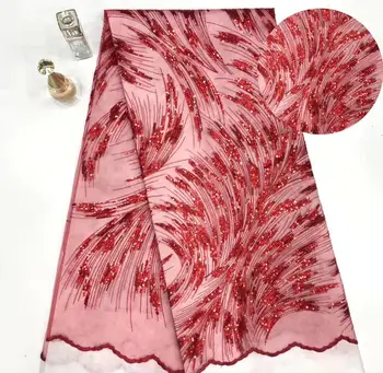 

on sale top quality embroidered net lace fabric african with sequins nigeria tulle net fabric with nice patternfor fashion dress