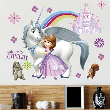 

Cartoon Unicorn Dora Sofia Princess Adventure wall stickers for kids room Decor Wall decal Bedroom Living Room decor diy Mural