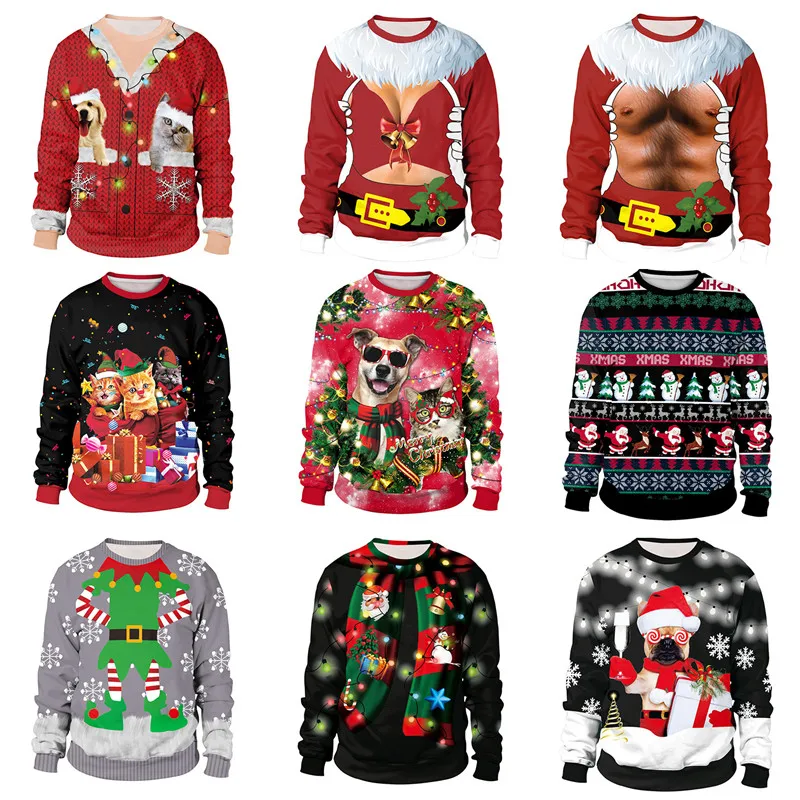 

Ugly Christmas Sweatshirt for Women Men Print O Neck Pullovers Long Sleeve Female Xmas Tops Winter Autumn Clothes Plus Size XXL