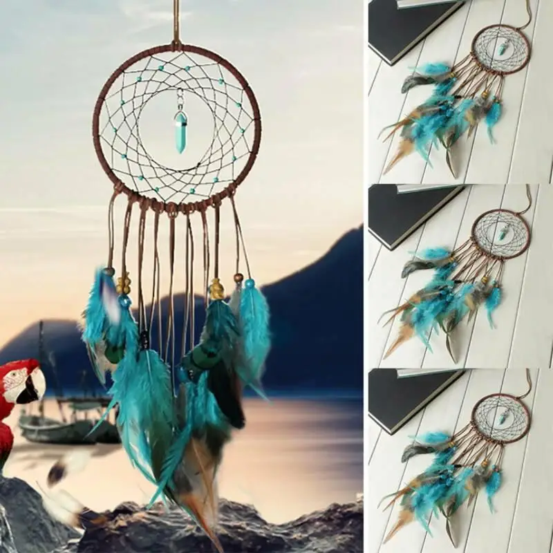 

Dreamcatcher with Feathers Ring Dream Catcher Wall Handmade Rattan Crafts Car Room Vintage Home Decoration India Wind Chimes