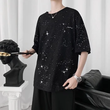 

Summer Flash T Shirt Men's Fashion Solid Color Casual Short-sleeved T-shirt Men Streetwear Wild Loose Hip Hop Tshirt Mens M-2XL