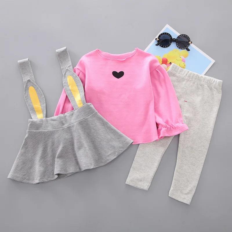 

2019 New Style Autumn Clothing Children Baby Heart Crew Neck Big Ears bei dai qun Three-piece Set Childrenswear