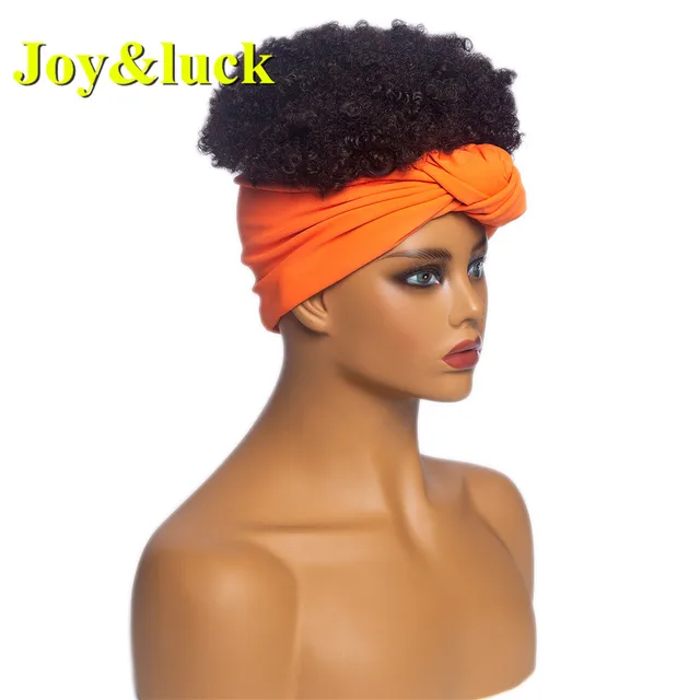 Headband Synthetic Wig Short Afro Kinky Curly Hair Wigs For Black Women Fluffy Curls Hairband African Turban Wrap Hair 21