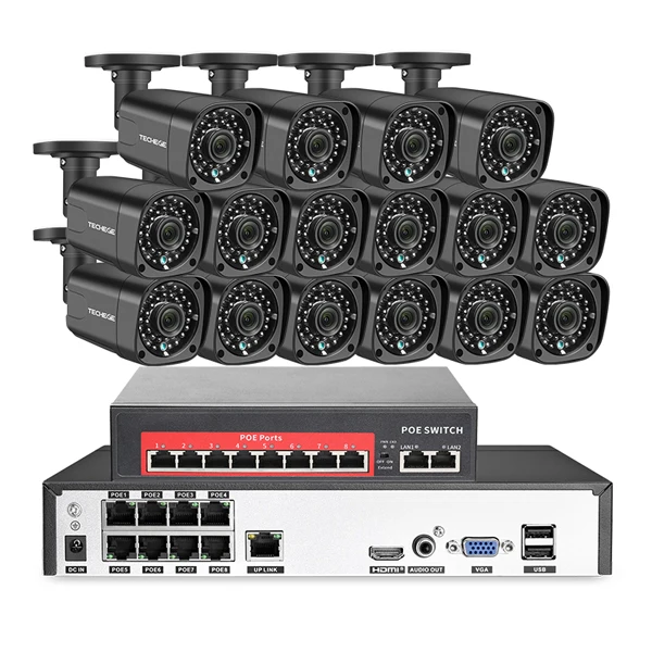 16CH 5MP POE KIT Techege 16CH 5MP аудио запись POE камера безопасности CCTV система 2592x1944 POE NVR Открытый водонепроницаемый комплект видеонаблюдения - Цвет: 16CH 5MP POE KIT