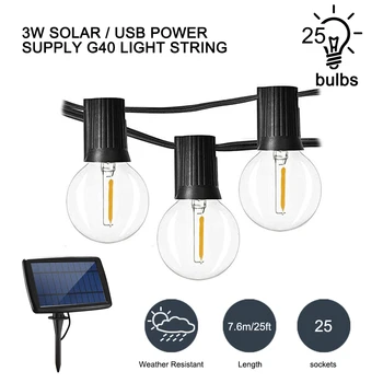 

Globe Solar String Lights G40 LED Bulbs Warm-Toned Lamplet 5CM 25Leds Light Outdoor WaterproofDecor For Outdoor Patio Party Yard