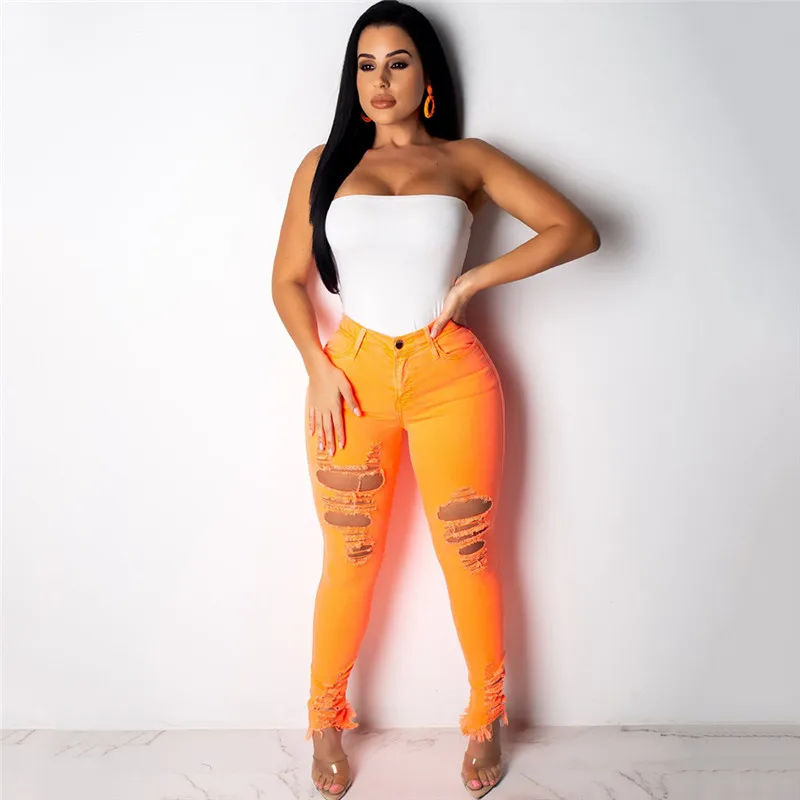 orange S-XXL, женские обтягивающие рваные джинсы, новые модные женские брюки, джинсовые байкерские джинсы, женские узкие брюки, смягчитель - Цвет: orange