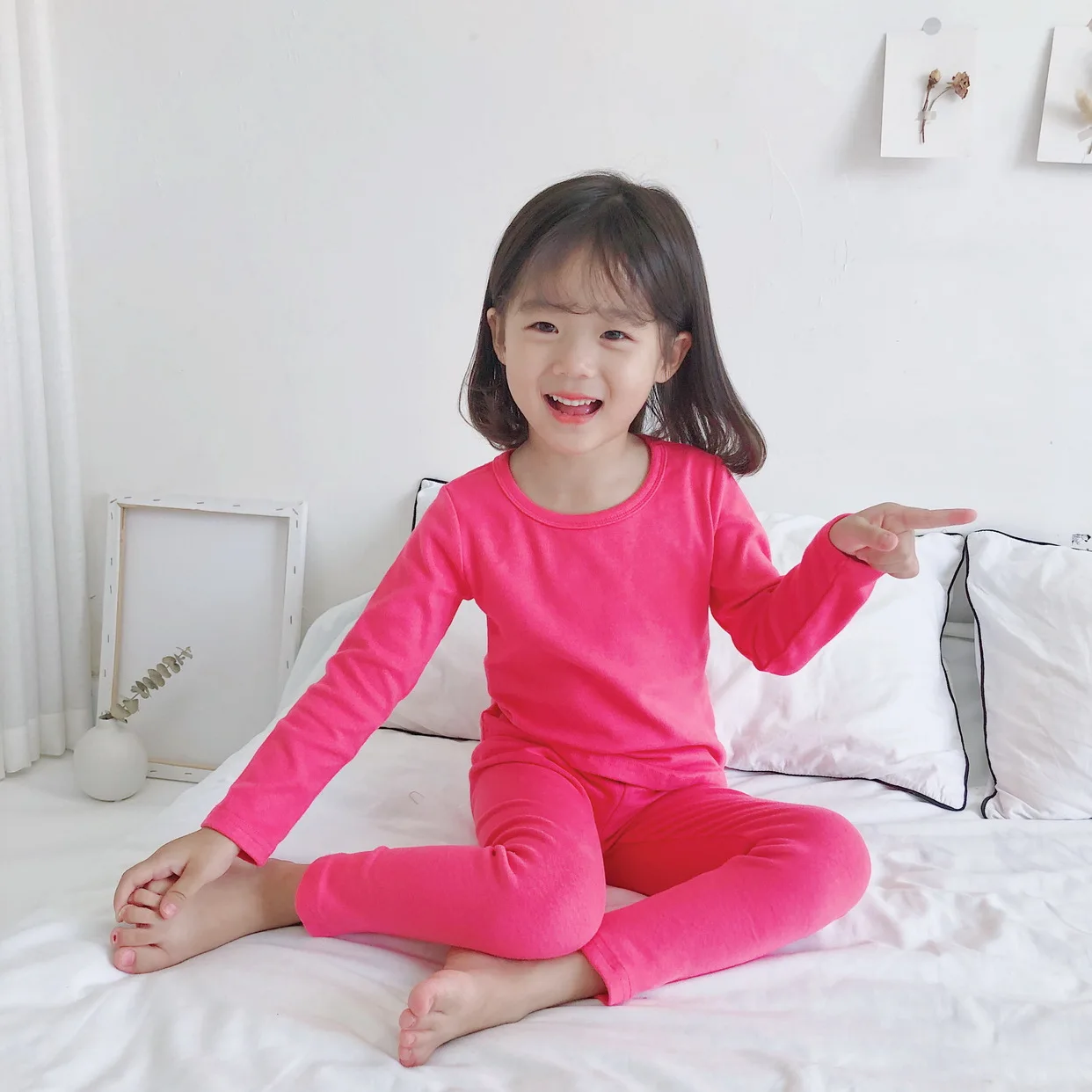 pajama set  comfortable casual and simple candy-colored thermal underwear