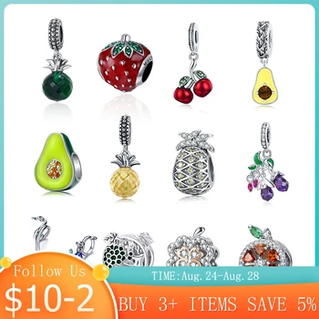 

Authentic 925 Sterling Silver Cute Fruit Beads Charms Fit Original Design Bracelet Dangle DIY Pendant Jewelry For Women