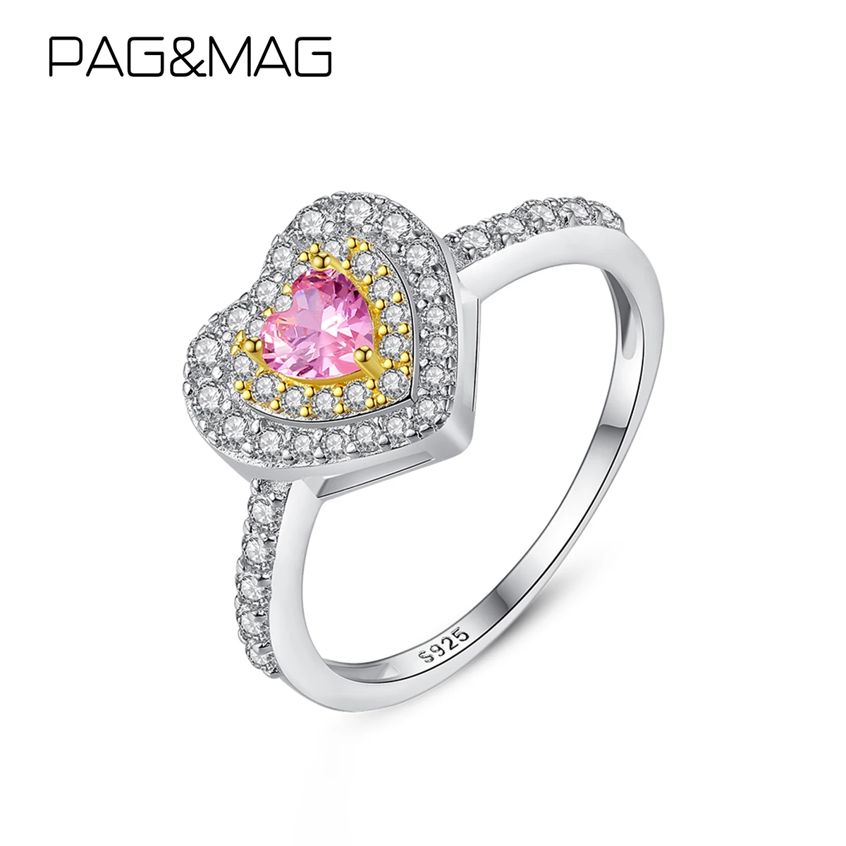 PAG&ampMAG Delicate Pink Sapphire Heart Ring 925 Sterling Silver Promise For Women Wedding Bridal Band Finger Jewelry Gift | Украшения и