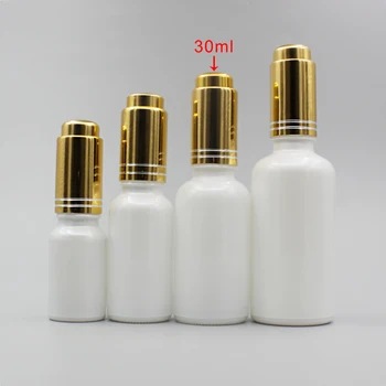 

30ml Pearl White Glass Bottle With Gold/Matte Gold Button Essential Oil Dropper Bottle
