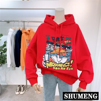 

Retro Cartoon Hooded Sweatshirt Women 2020 Spring Fall Streetwear Graphic Hoodies Lady Loose Casual Cotton Hoodie Coat Femme