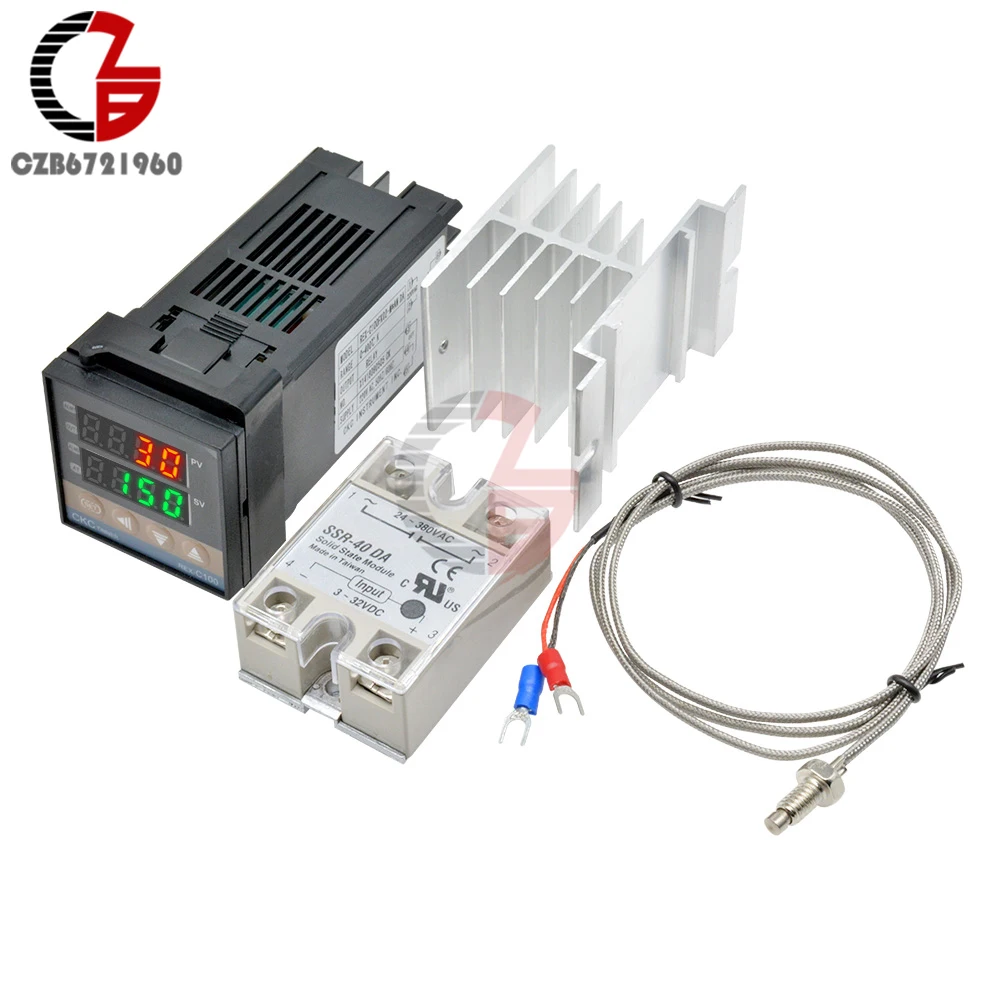 

REX-C100 Digital PID Temperature Controller Regulator Thermostat Thermometer SSR output + 40A SSR Relay + K Thermocouple Probe