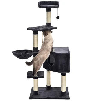 

Finether 55.1" Muti-Tier Cat Tree Towel Play Furniture with Sisal Covered Scratching Posts Platforms and Basket for Cat to Climb