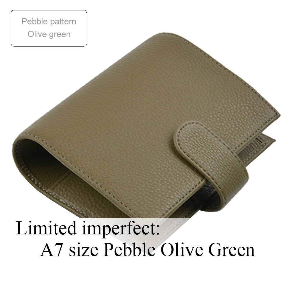 Pebble Olive Green Ограниченная серия неидеальных колец из натуральной кожи, записная книжка A7 размера, записывающая книжка, журнал органайзера, журнал для зарисовок, планировщик с большим карманом - Цвет: Pebble Olive Green
