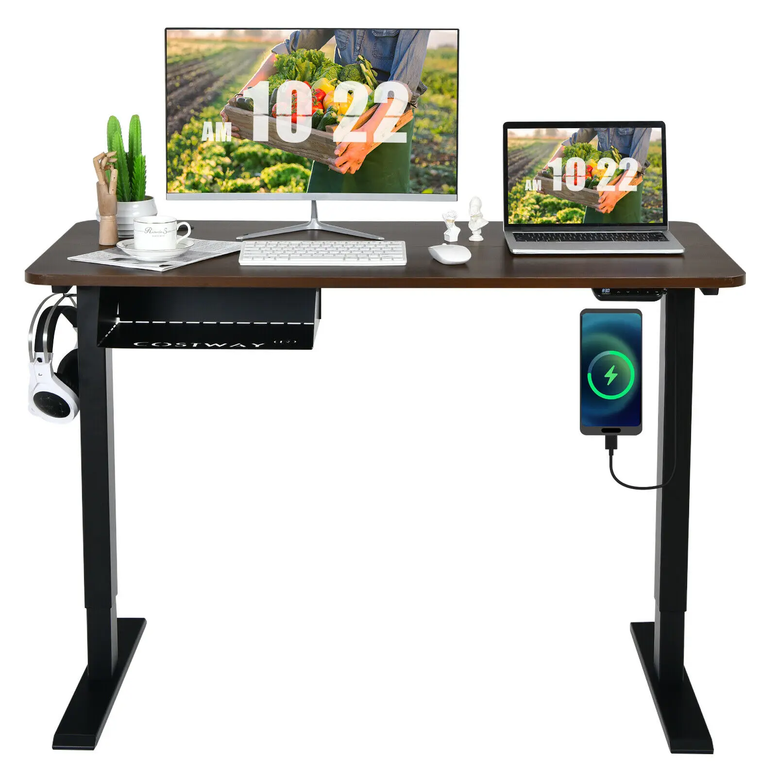 Bureau sur pied réglable en bois, bureau d'ordinateur, poste de travail à  mémoire ergonomique, bureau assis, gris, 48 po