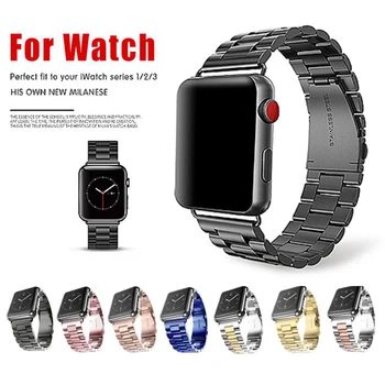

38mm/40mm Stainless Steel Strap Metal Watchband Three Link Bracelet Band For Apple Watch 3 2 1 For iWatch Series 4 5 42mm/44mm