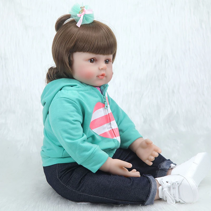 58 см Reborn Baby Doll игрушка мягкая силиконовая зеленая Любовь ткань тело короткие объемные волосы Реалистичная кукла малыш дети подарок на день рождения