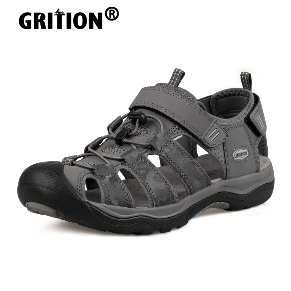 GRITION-Sandalias de Trekking al aire libre para hombre, calzado plano antideslizante, anticolisión, de secado rápido, para playa, senderismo, PU, talla 46