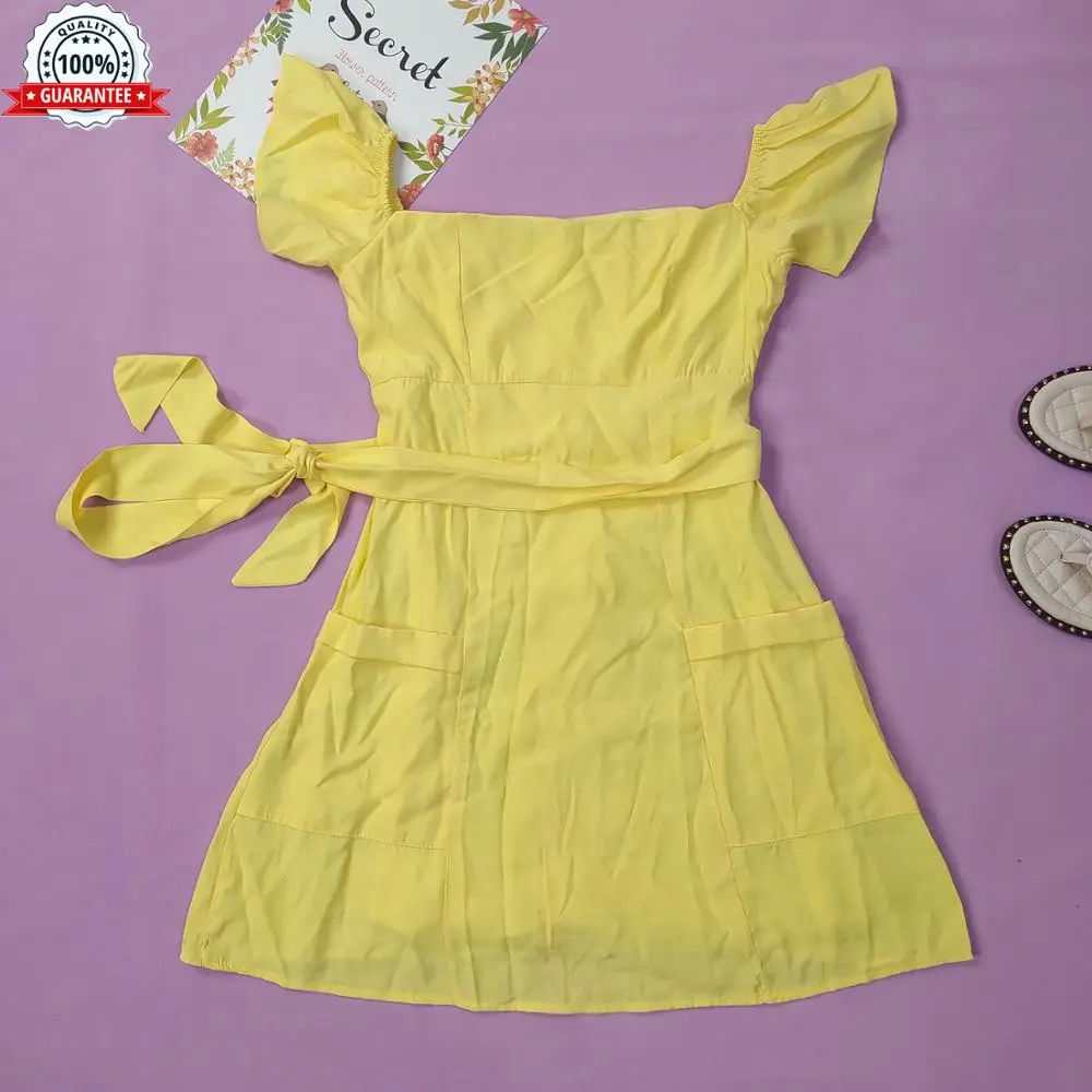 

Fashion women yellow slim dress summer vintage ladies elegant high waist dresses Bohemia girls party dress feminine chic za