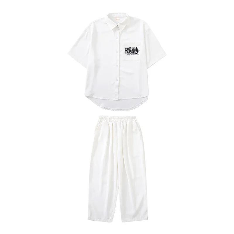 Kid Kpop Hip Hop Clothing White Oversized Shirt Top Short Sleeve Loose Streetwear Baggy Pants for Girl Boy Dance Costume Clothes