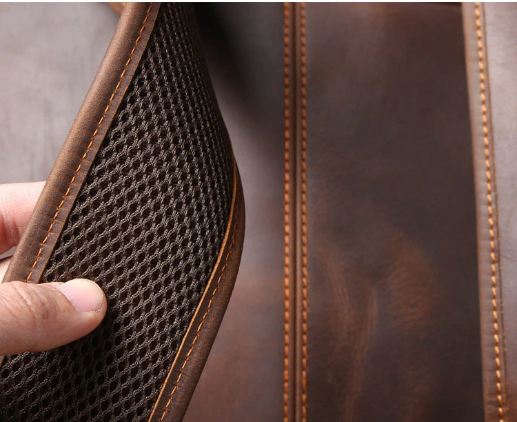 Thick Handstrap of Woosir Brown Leather Backpack Vintage