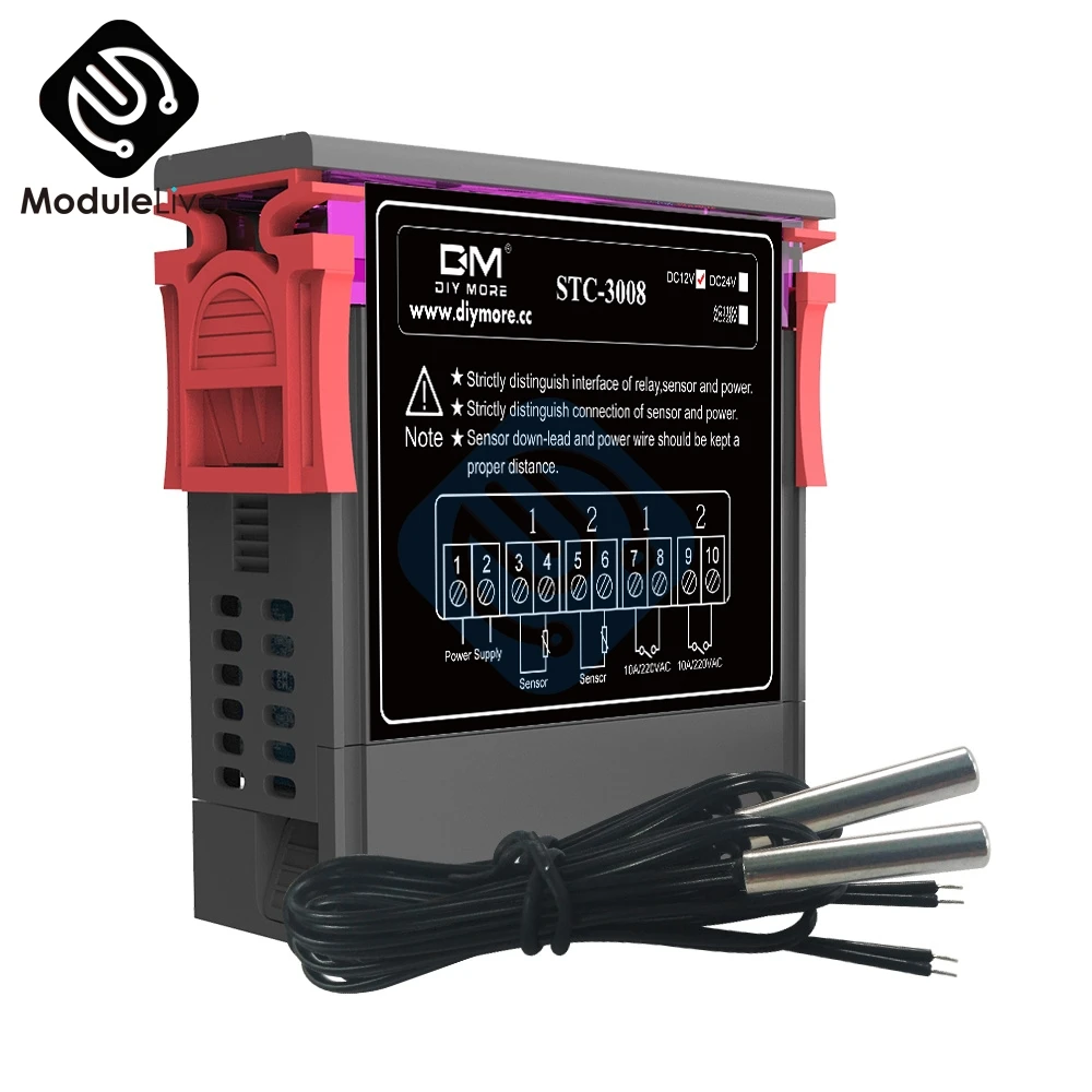 STC 3008 AC 220V 50/60Hz 12V 24V цифровой светодиодный термометр Температура контроллер