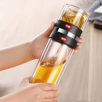 

Bouble Glass Water Bottle With Tea Filter Tea Water Separation Glass Bottles Creative Spin Splitter Leakproof Bottle 300ml 200ml