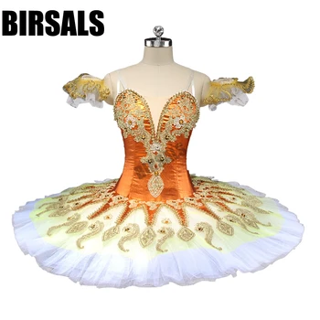 

Women Yellow Sugar Plum Fairy Professional Ballet Tutu Stage Costumes For Competition Girls Orange With White Tulle BT9134A