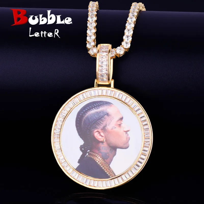 Pendant Necklace Tennis-Chain Rock-Jewelry Baguette Gold-Color Custom-Made Zircon 
