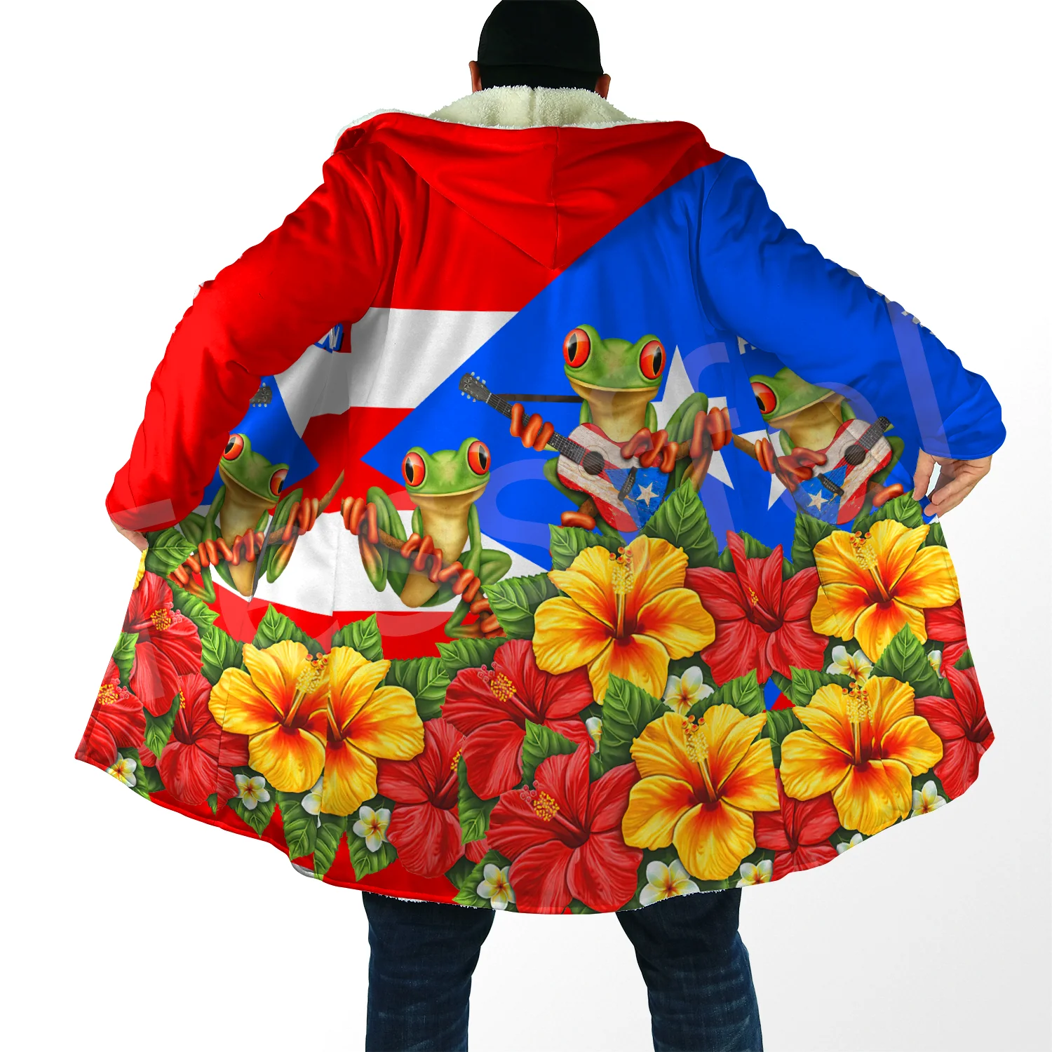 Tessffel Country Flag Puerto Rico Caribbean Sea Tattoo Harajuku Tracksuit 3DPrint Men/Women Winter Coat Hood Cloak Overcoat A2