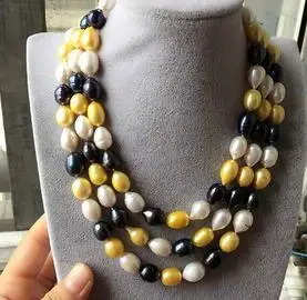 

Triple Strands 12 -13mm Natural South Sea Multicolor Necklace 18"19"20" 14k Gold Clasp