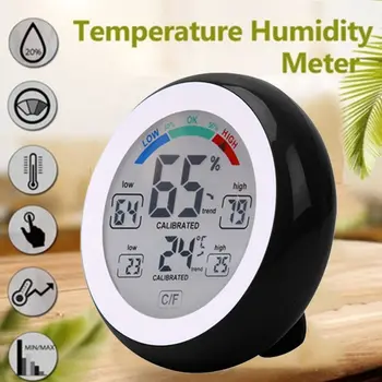 

LCD Digital Thermometer Indoor Hygrometer Touch Screen Round Alarm Clock Meter