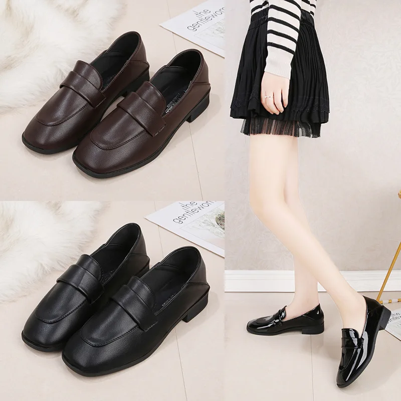 

Spring Auumn New Solid Color Retro Flats Black and Brown Ladies Shoes All-match Casual Womens Shoes N0003