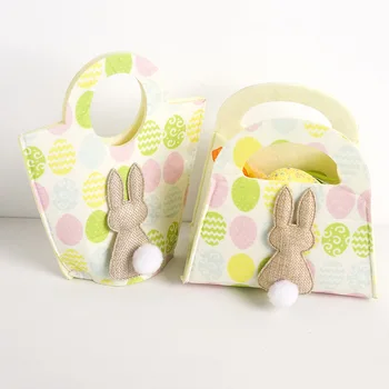 

Happy Easter Egg Baskets Cute Bags Kids Gift Holiday Eggs Printed Carry Candy Bag Party Decor