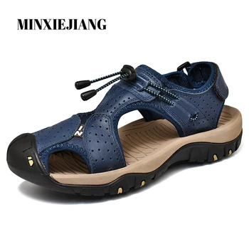 

2020 New Big Size Genuine Leather Men's Sandals High Quality Summer Beach Slippers Casual Sneakers Shoes Outdoor Beach Shoes
