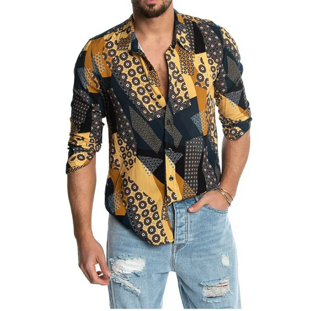 

2019 Sexy fashion men shirts long sleeve lapel collar leopard print Tee senior men Camisas Shirt Big 3XL men clothing