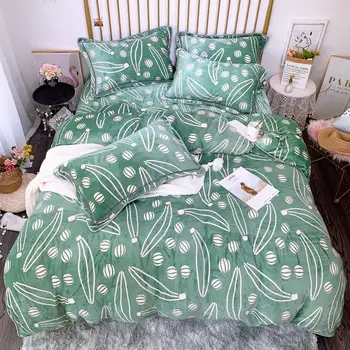 

Cyan-blue Waltz Bedding Set Anti-static velvet Bed Set Queen King Size Bed Sheet Melons Duvet Cover Set pillowcases Bedding